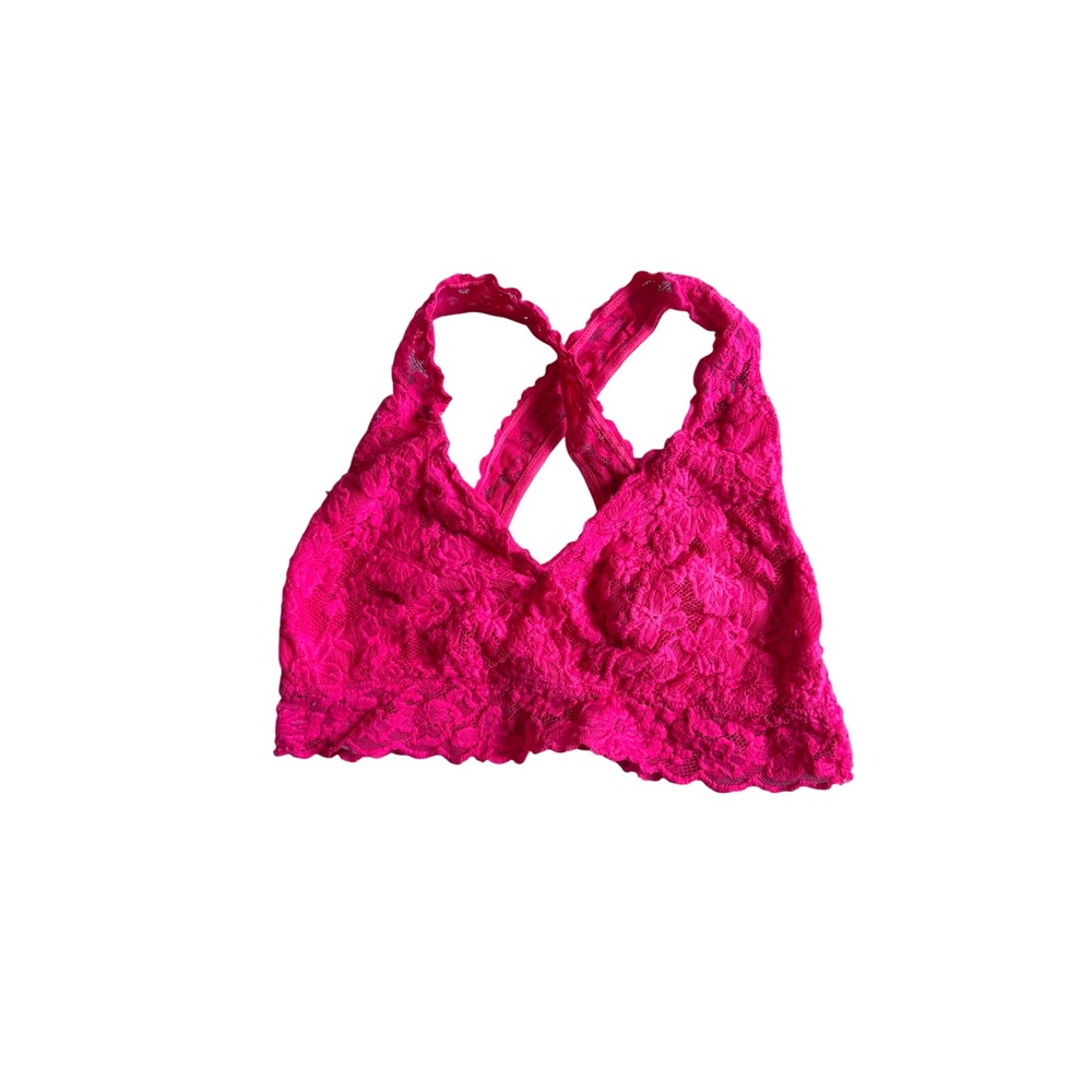 No Boundaries Bralette Floral Lace Crisscross Back Hot Pink XXL